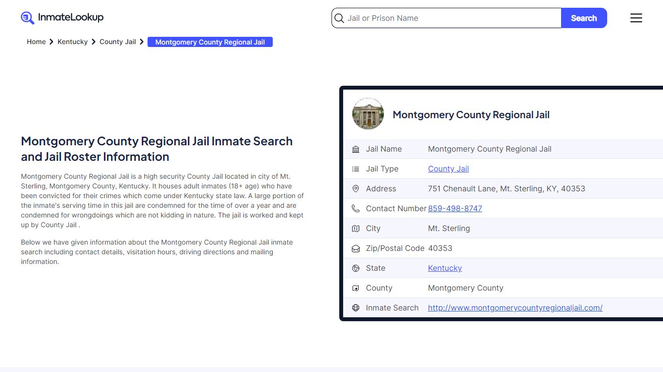 Montgomery County Regional Jail (KY) Inmate Search Kentucky - Inmate Lookup